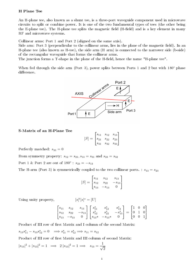 H-Plane Tee Overview and S-Matrix | PDF | Mathematical Physics | Geometry