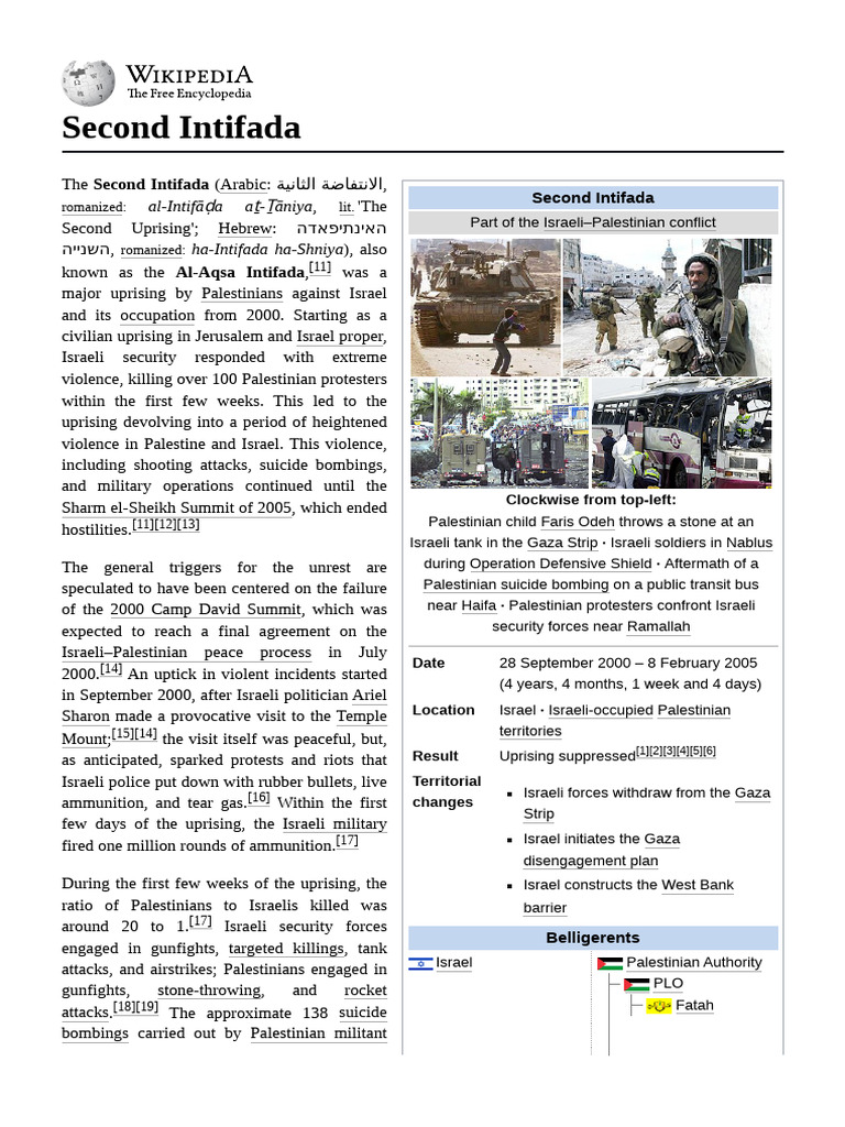 Second Intifada Overview and Timeline | PDF | Second Intifada | Gaza Strip