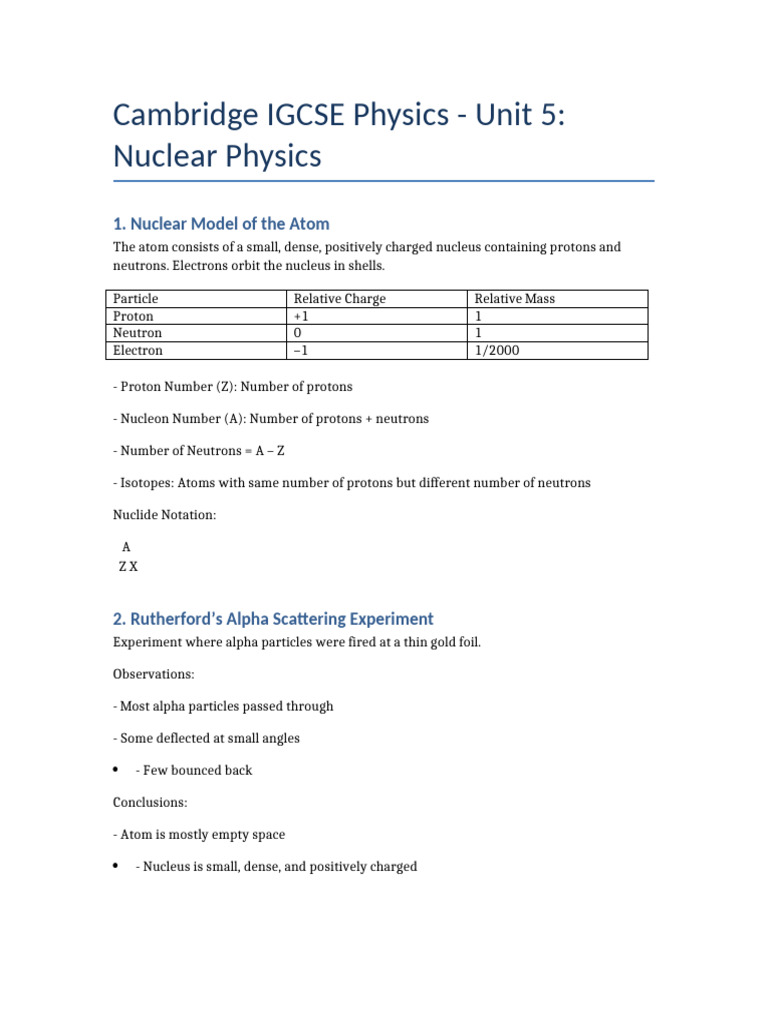 IGCSE Physics Unit 5 Mo Ali | PDF | Radioactive Decay | Neutron