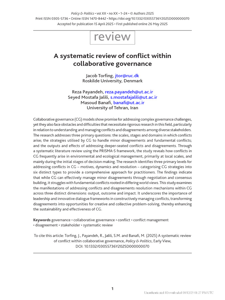 Managing Conflict in Collaborative Governance | PDF | Governance ...