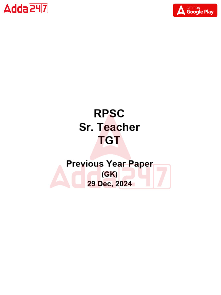 RPSC Sr. Teacher TGT GK Previous Paper | PDF