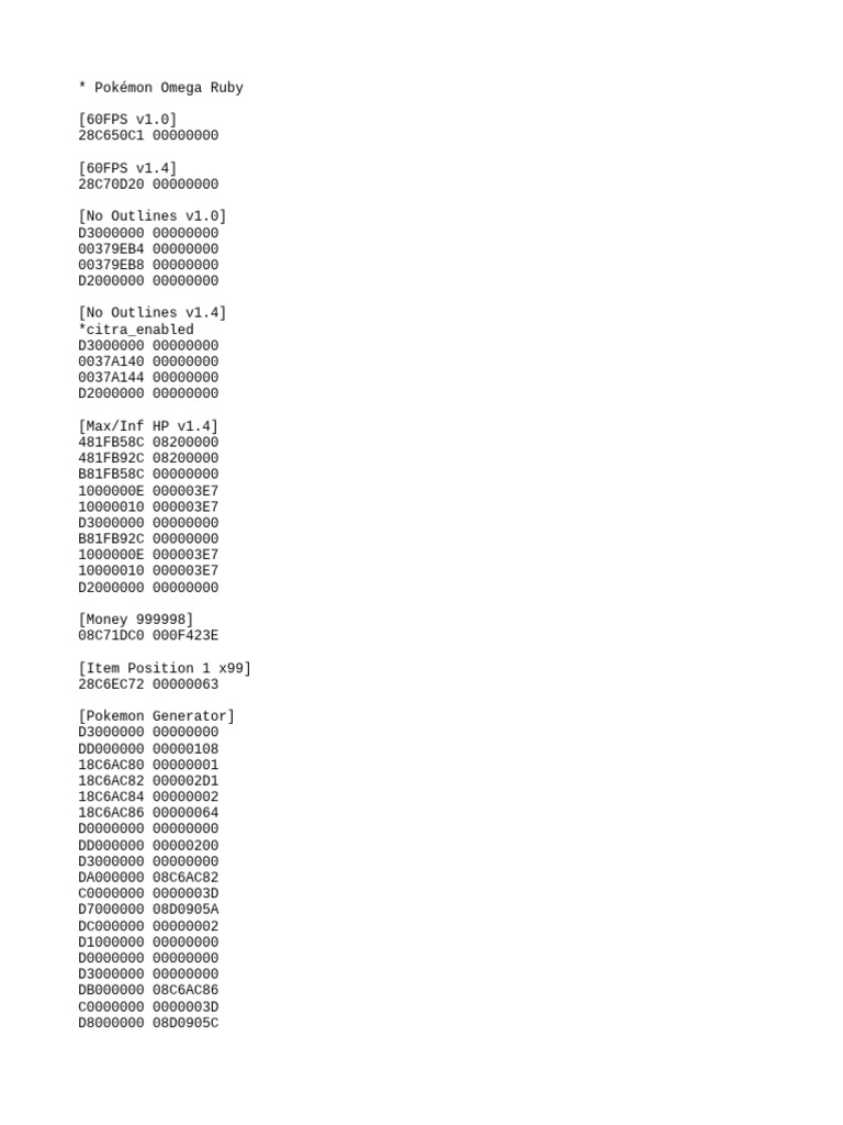 Omega Ruby Cheat Codes Guide | PDF