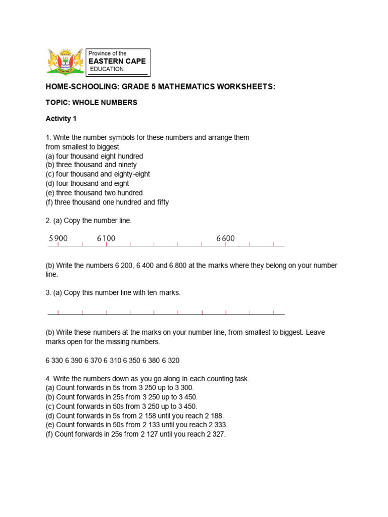 Mathematics Grade 5 Worksheets May 2020 | PDF | Numbers | Subtraction