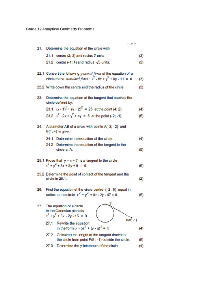 Grade 12 Analytical Geometry Problems 8 April 2025 | PDF