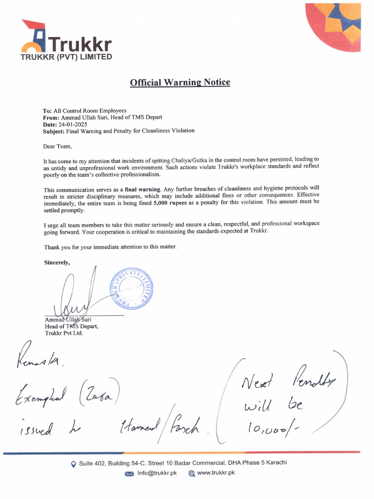 Warning Letter For Control Room | PDF