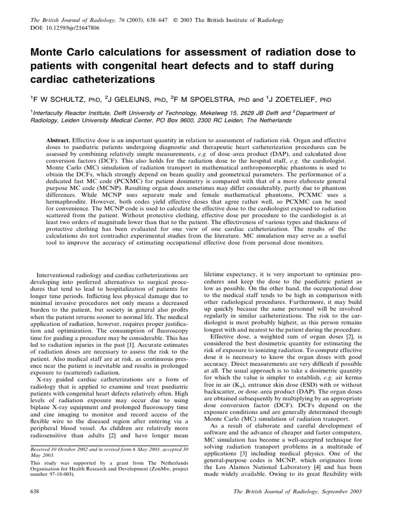 Monte Carlo Dose Assessment in Cardiac Catheterizations | PDF ...