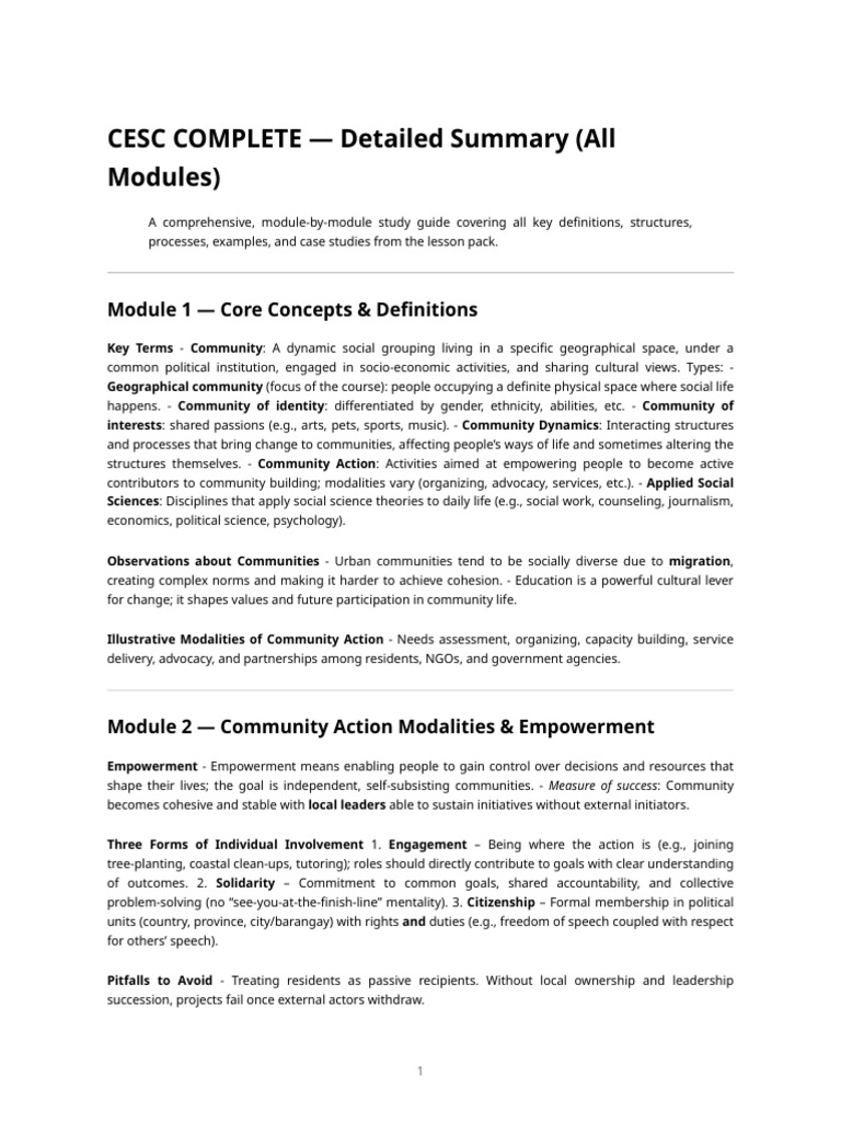 CESC Study Guide: Community Action Insights | PDF | Community | Empowerment