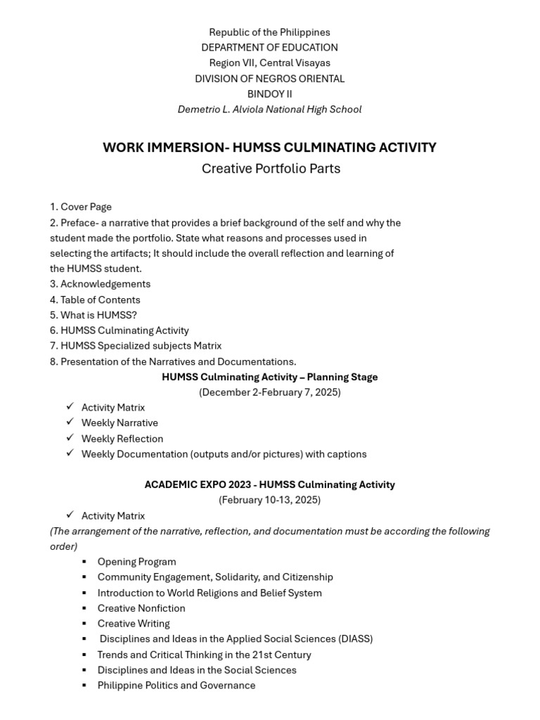 HUMSS Portfolio Required Components | PDF