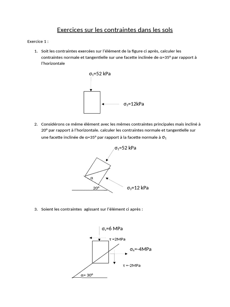 Exercices sur les contraintes dans les sols | PDF