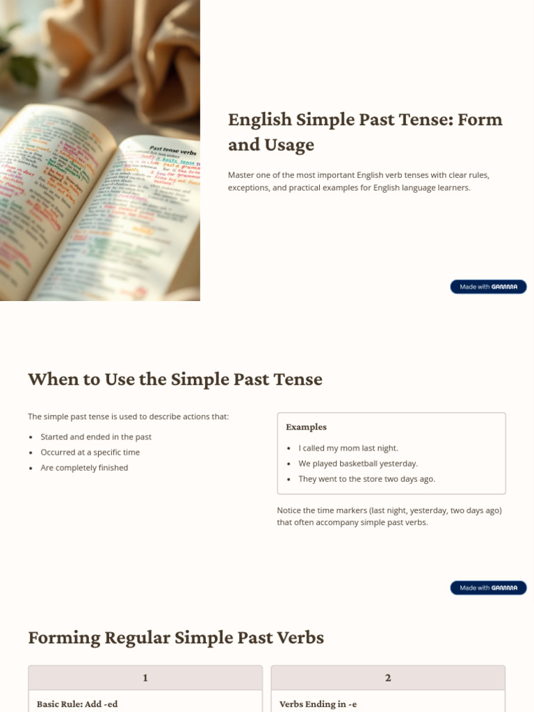 Simple Past Tense: Form and Use | PDF | Grammatical Tense | English ...