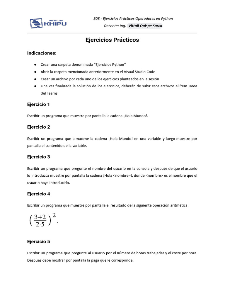 Ejercicios de Operadores en Python | PDF | Python (lenguaje de ...