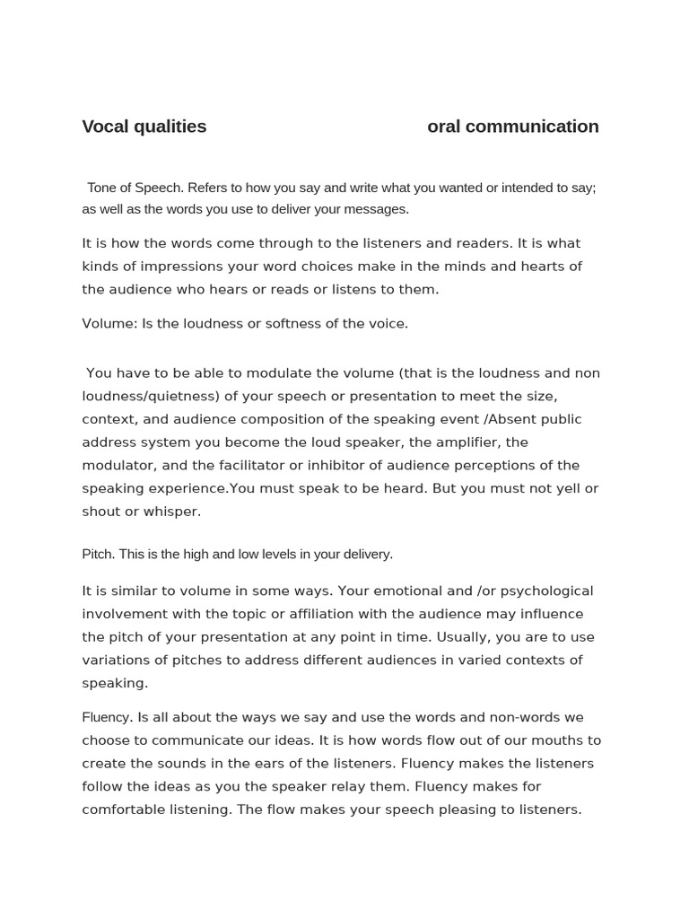 Understanding Vocal Qualities in Speech | PDF