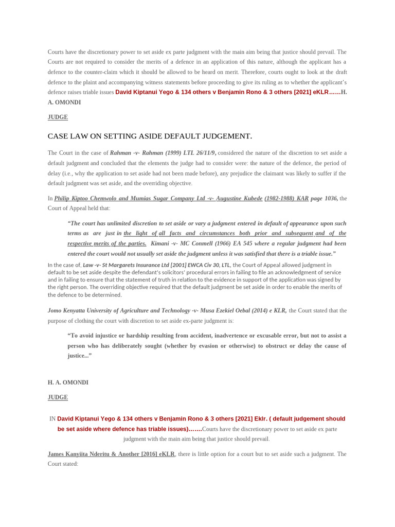 Setting Aside Default Judgments Explained | PDF | Judgment (Law ...