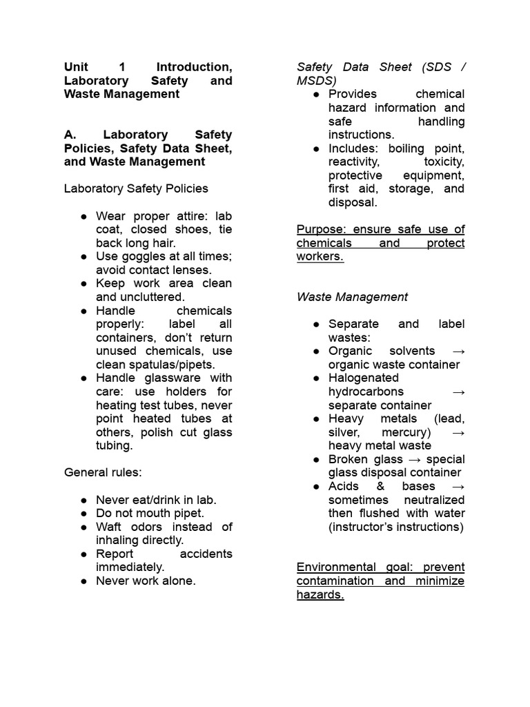 Laboratory Safety and Waste Management | PDF | Volume | Significant Figures
