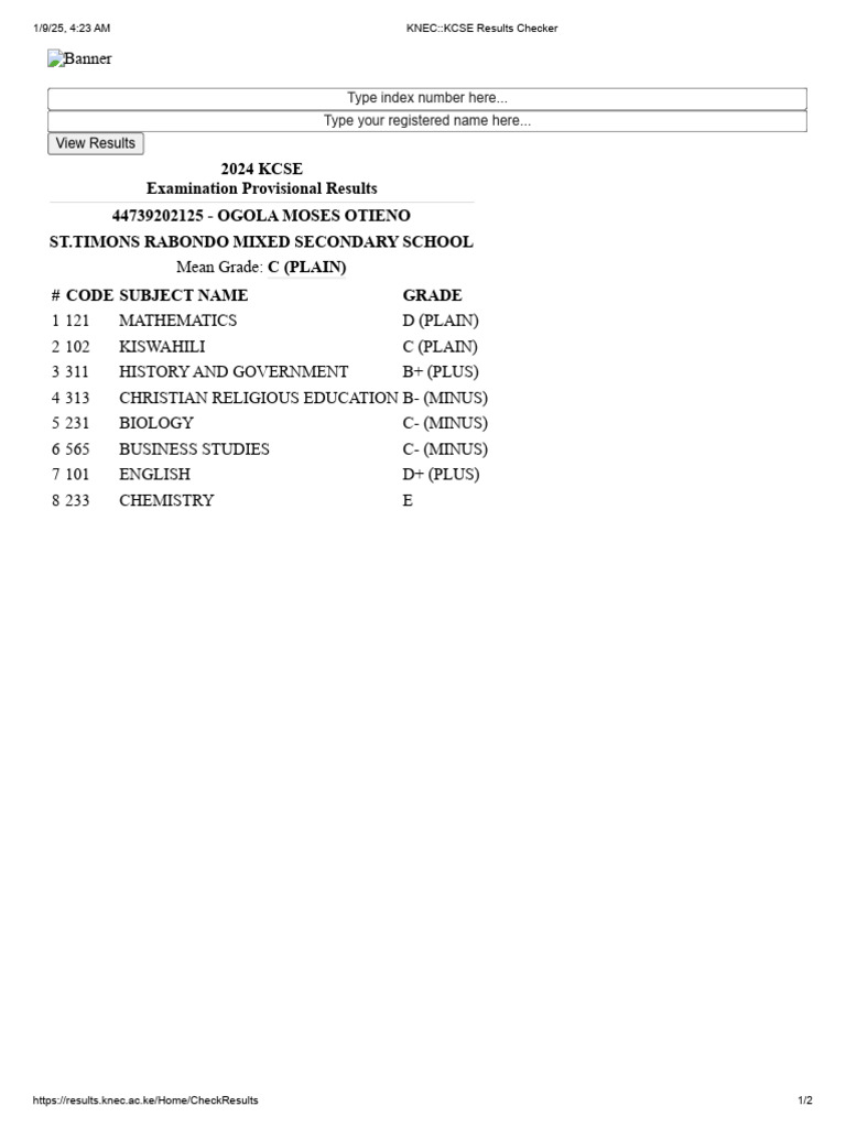 KNEC KCSE Results Checker | PDF