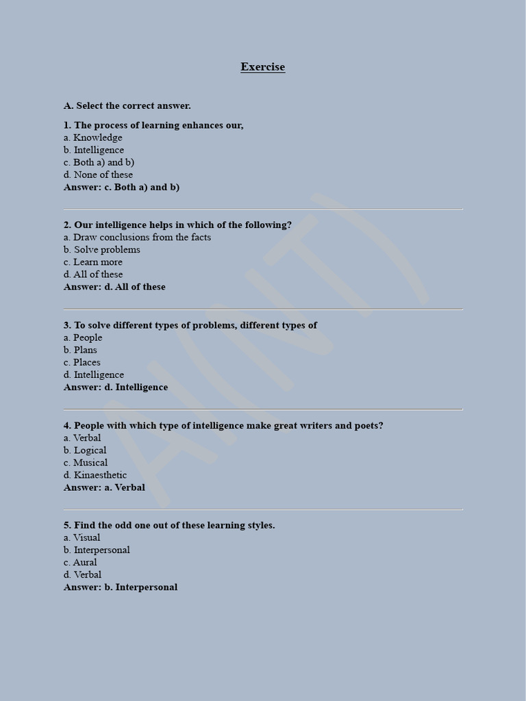 Exercise | PDF | Intelligence | Learning Styles