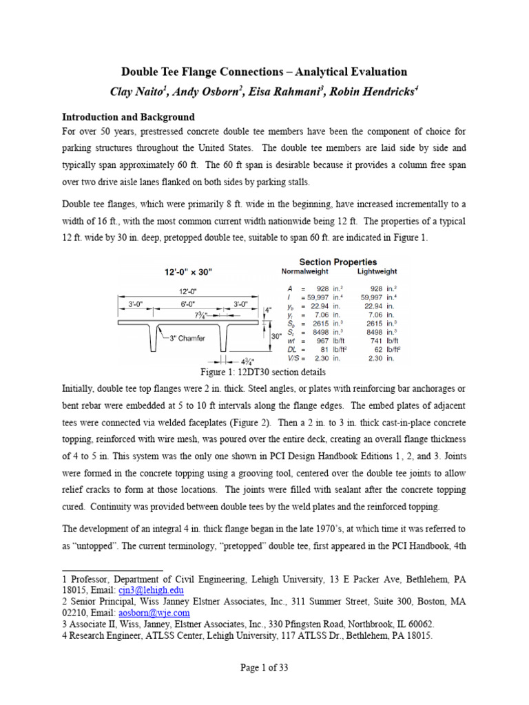 Double Tee Flange Connection Analysis | PDF | Stress (Mechanics ...