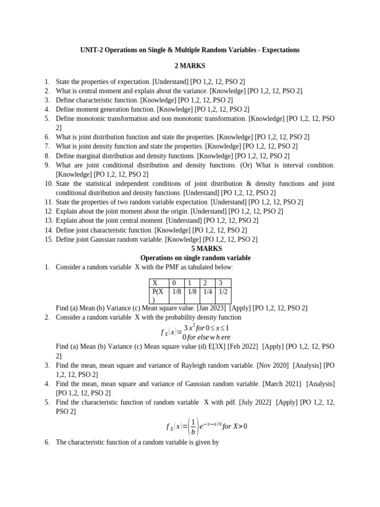 Operations on Random Variables Explained | PDF | Probability Density ...