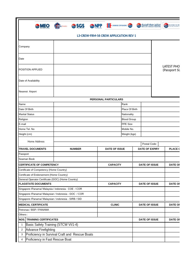 Crew Application Form L3-CREW-FRM-56 | PDF