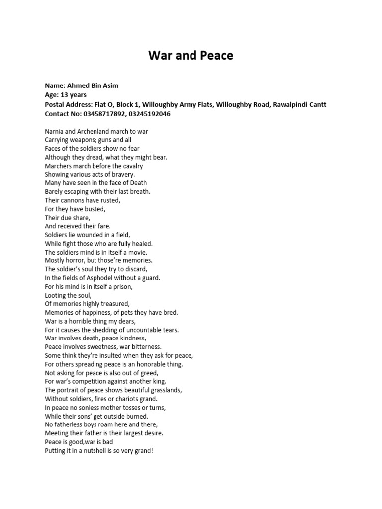 War and Peace: A Poetic Reflection | PDF