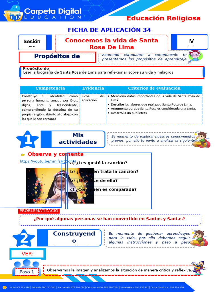 34° - Ficha - de - Aplicación-Sesión34-Sem.4-Exp.5-Educ. Relg | PDF