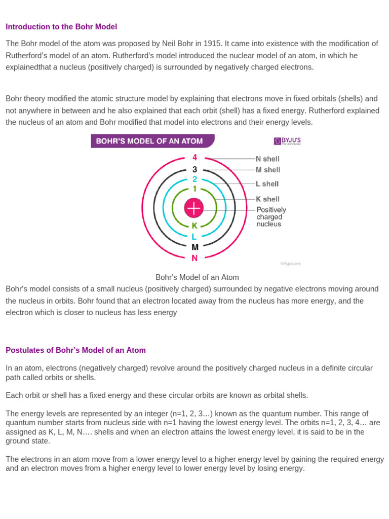Overview of Bohr's Atomic Model | PDF | Energy Level | Electron
