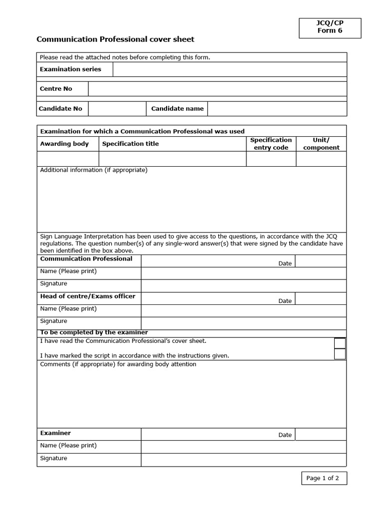 Communication Professional Cover Sheet | PDF
