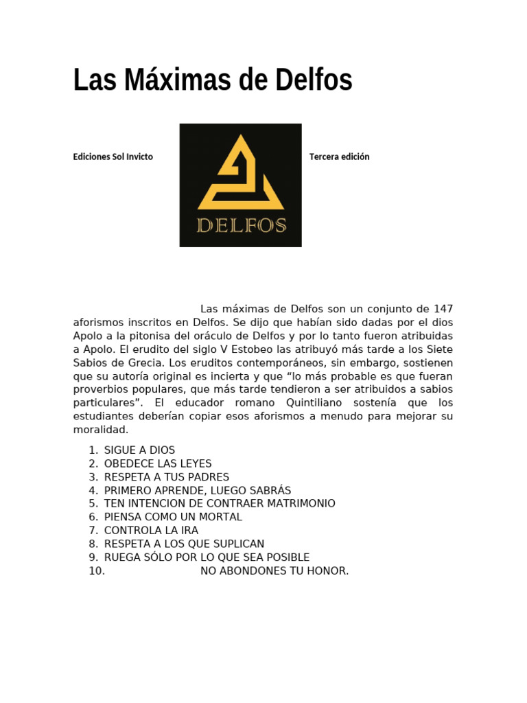 Las Máximas de Delfos | PDF