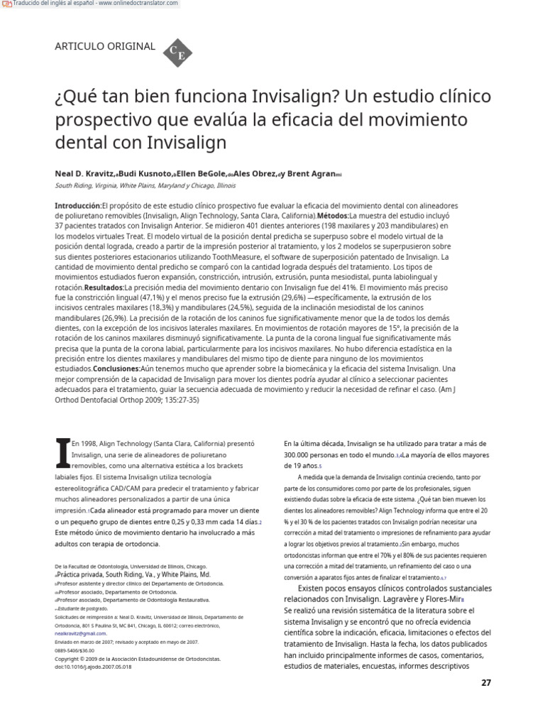 Eficacia del movimiento dental con Invisalign | PDF | Ortodoncia | Diente