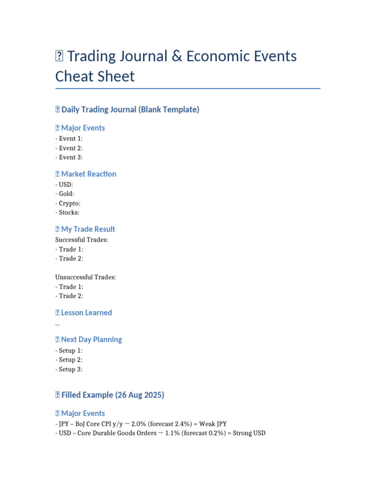 Trading Journal & Economic Events Guide | PDF | United States Dollar ...
