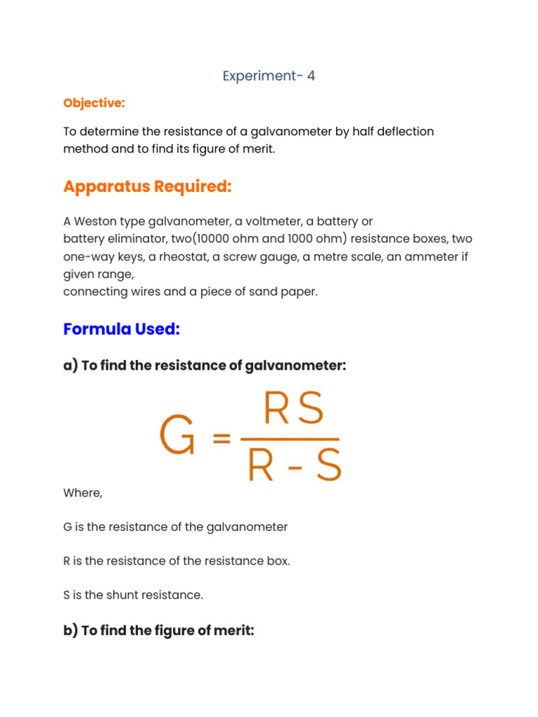 Galvanometer Resistance by Half Deflection | PDF
