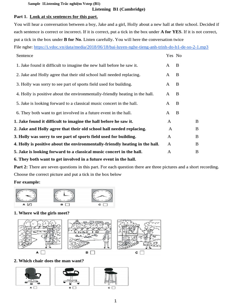 B1 Listening Practice Test Sample | PDF | Chess Theory | Chess