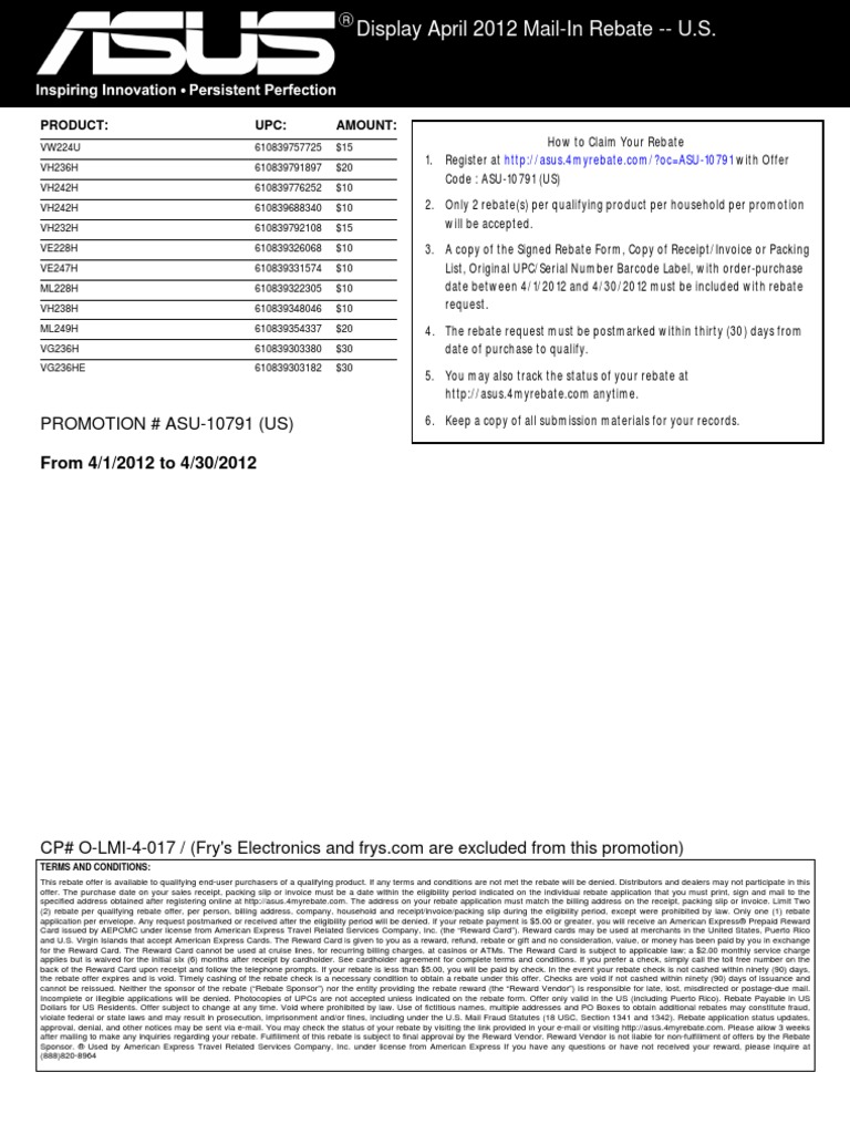 Asus Computer International Direct Rebate Form