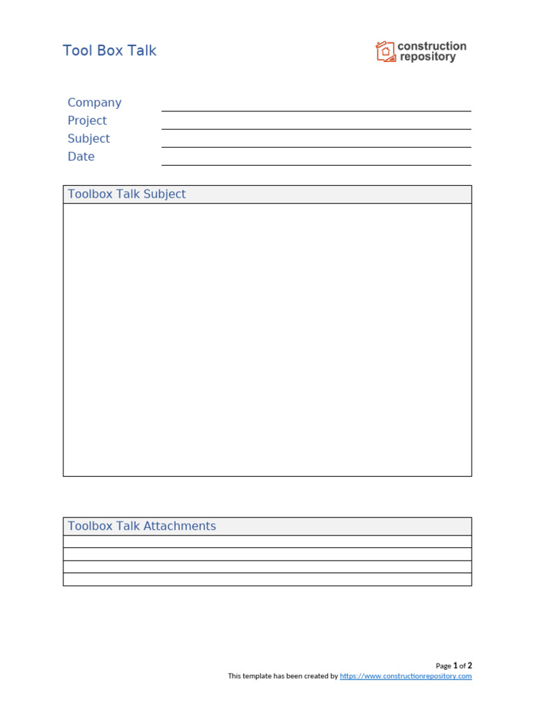 Toolbox Talk Template for Construction | PDF