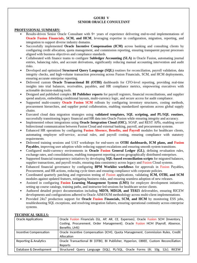 Senior Oracle Consultant Profile | PDF | Accounts Payable | Supply ...