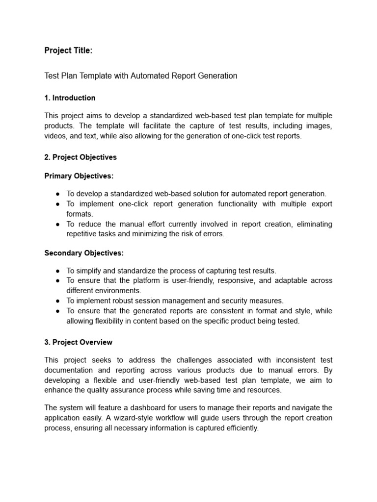 Test Plan Template With Automated Report Generation | PDF | Usability ...