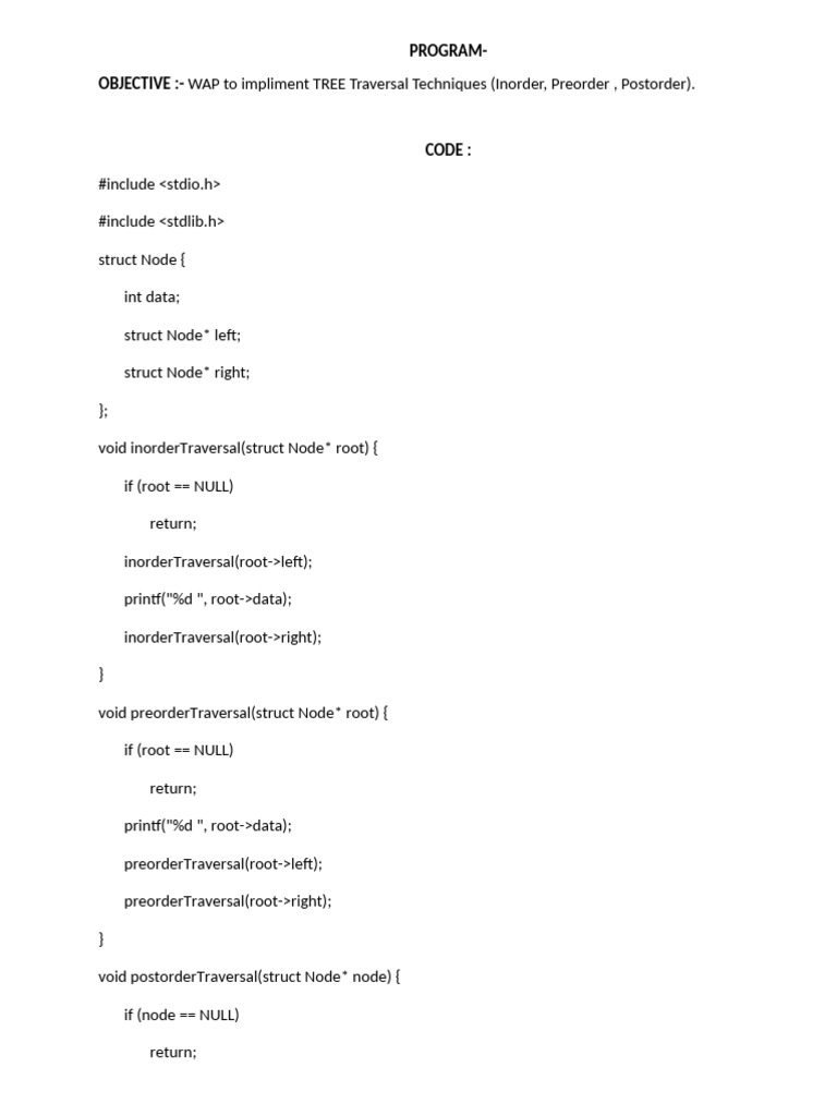 Tree Traversal Techniques in C | PDF