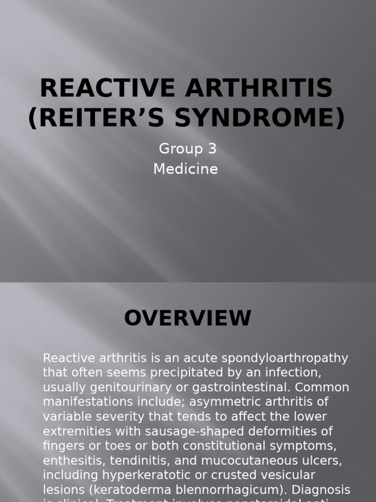 REACTIVE ARTHRITIS (Reiter's Syndrome) | PDF | Medical Specialties ...