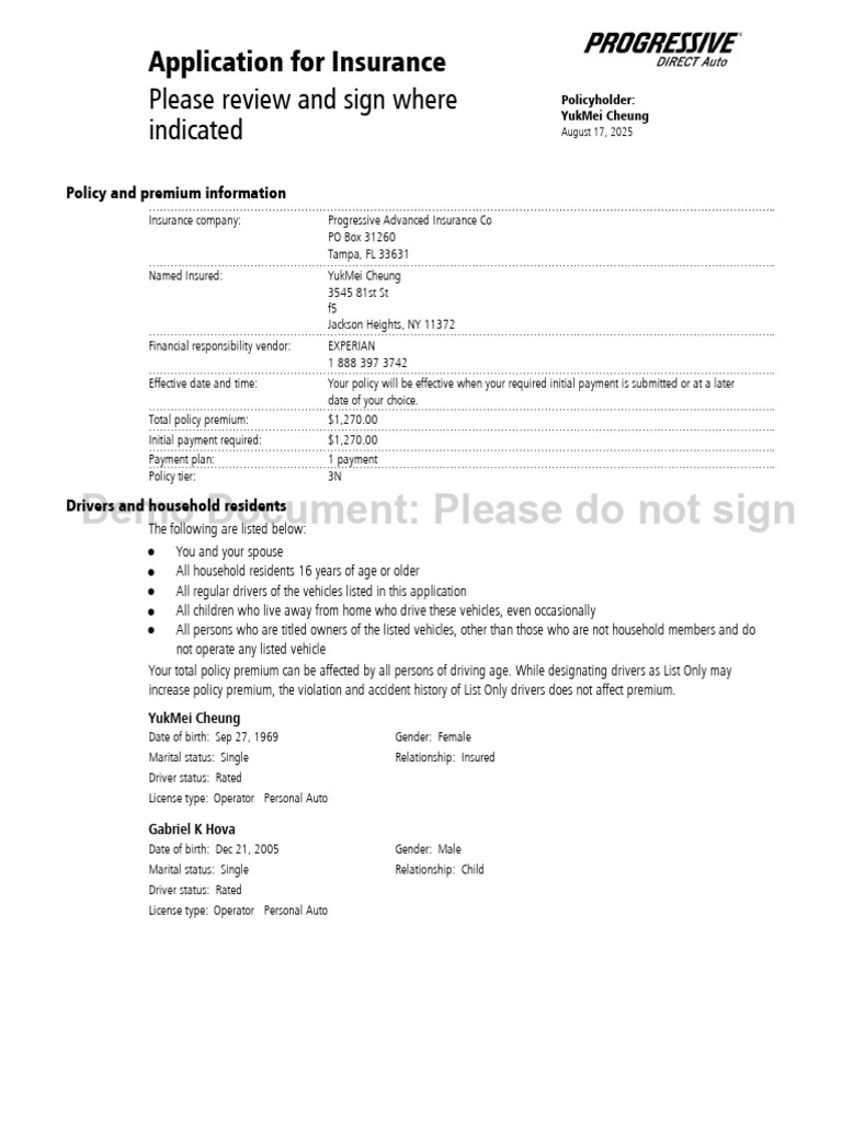 Insurance Application for YukMei Cheung | PDF | Liability Insurance ...