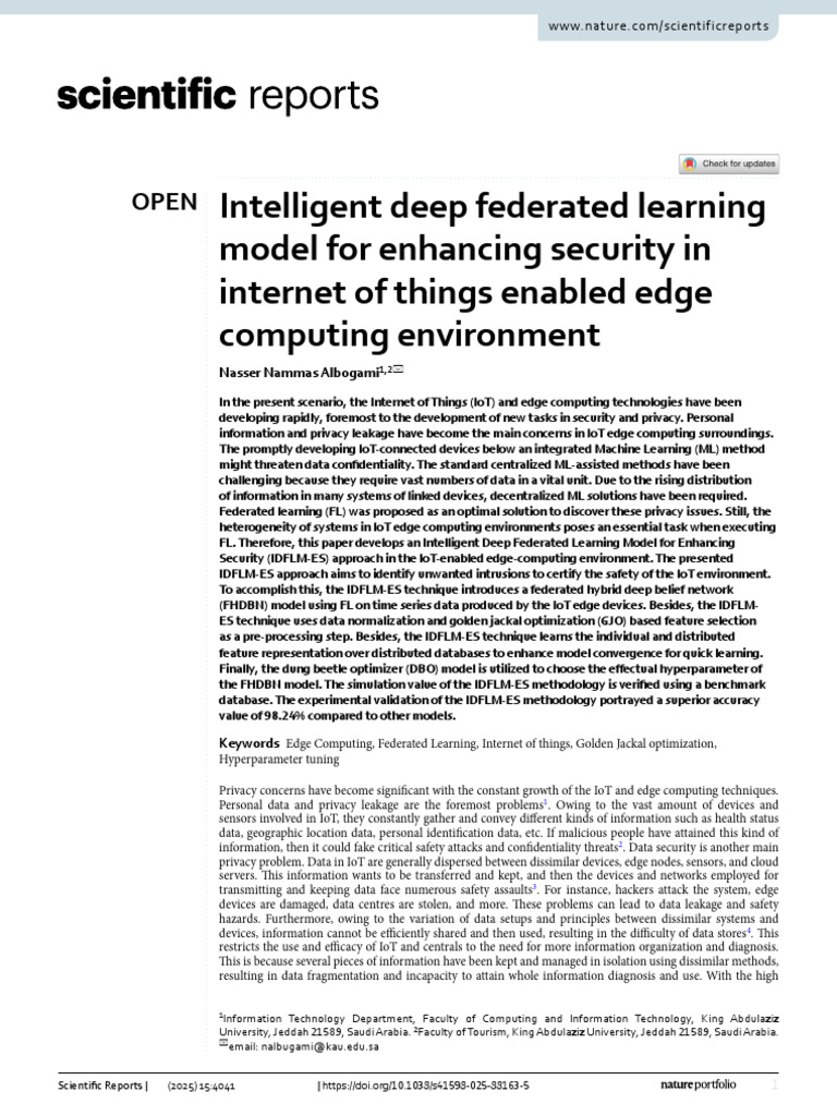 Intelligent Deep Federated Learning for IoT Security | PDF | Internet ...