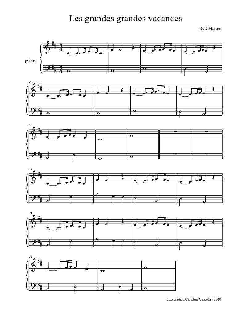Transcription piano: Les grandes vacances | PDF