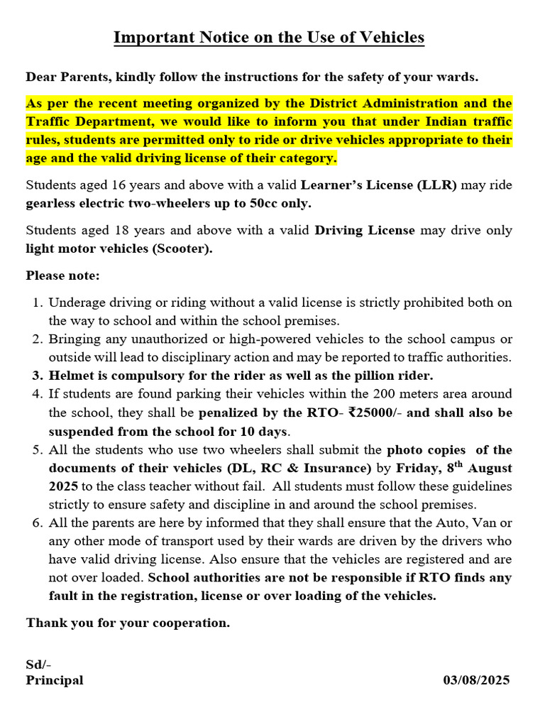 Notice On The Use of Vehicles-1 | PDF