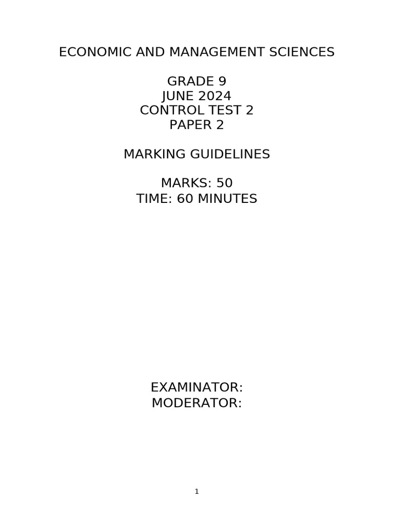 Grade 9 EMS Paper 2 Marking Guidelines | PDF | Economies