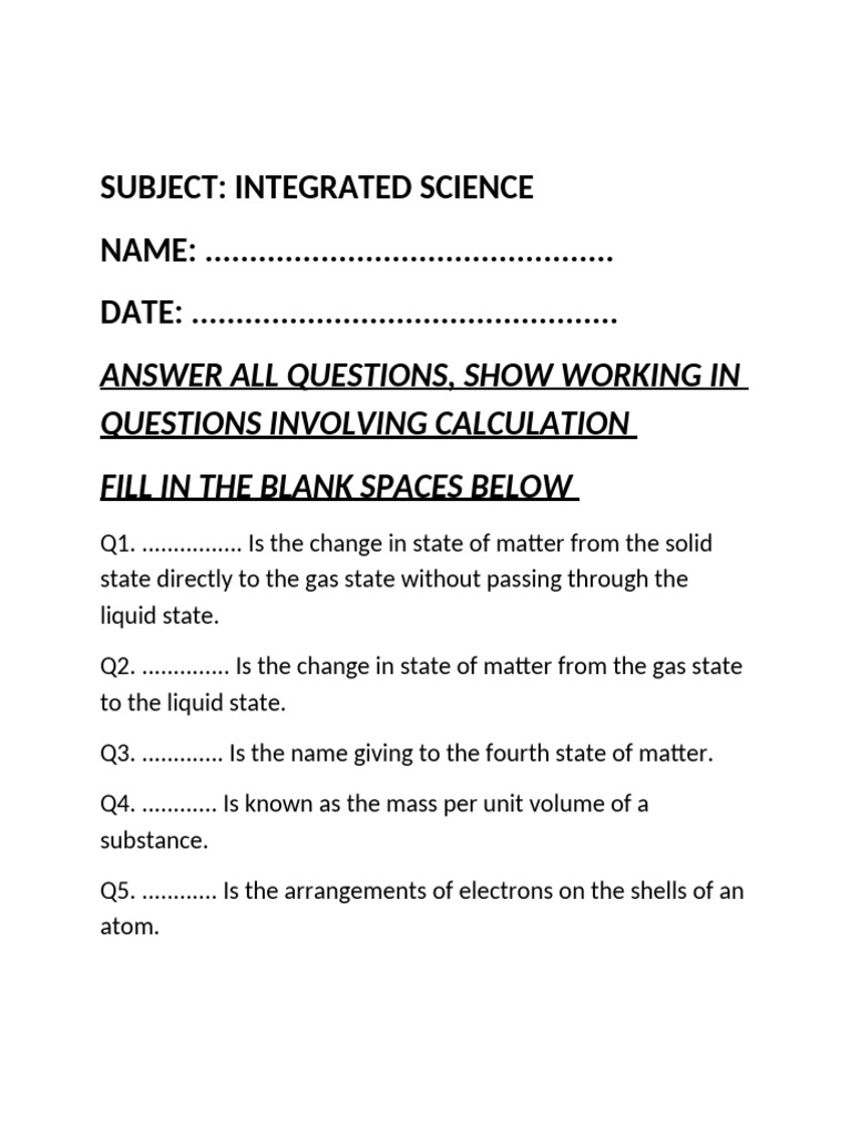Integrated Science Question Bank | PDF | Atoms | Chemical Bond