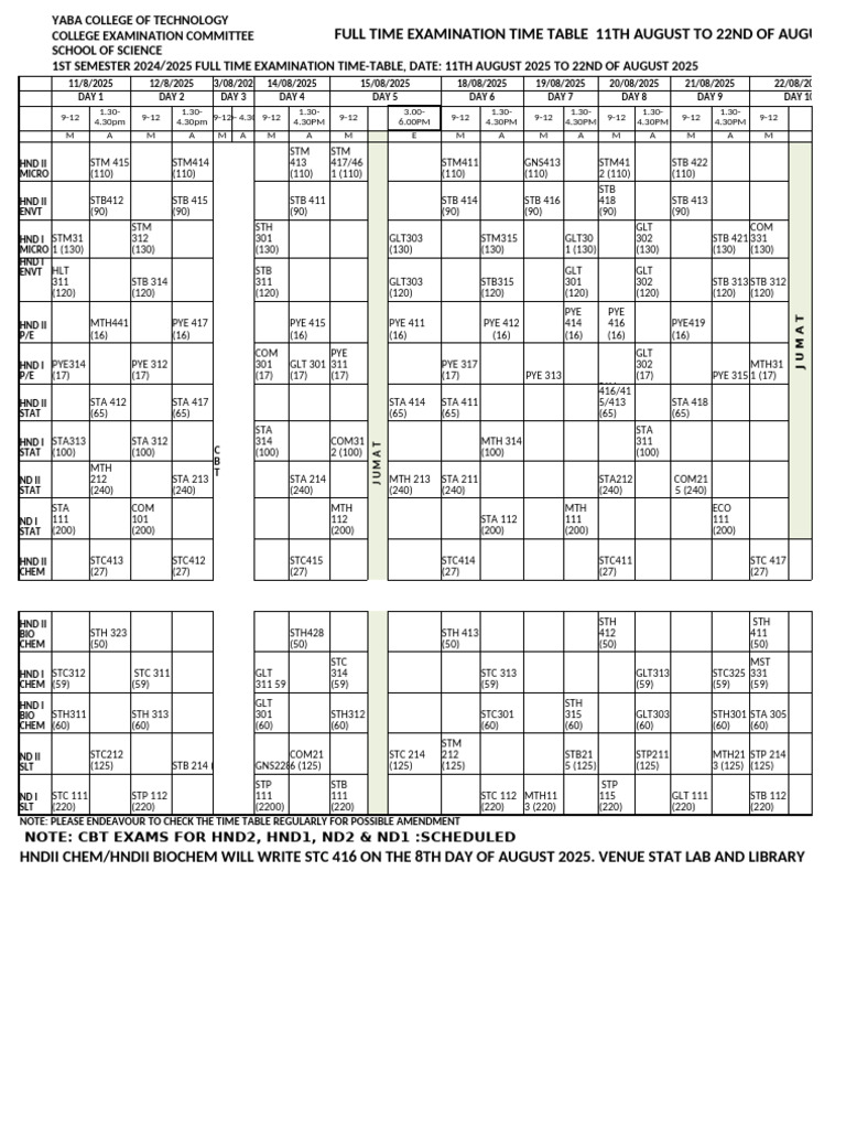17TH July New 1ST Semester 2024-2025 Exam Full Time Time-Table | PDF