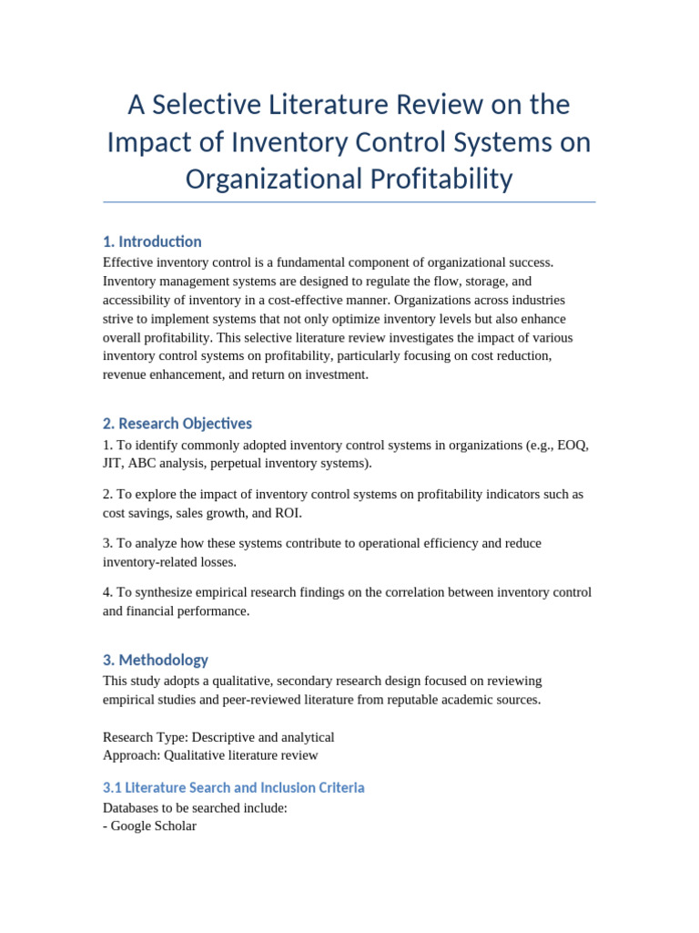 Inventory Control Systems & Profitability | PDF | Inventory | Return On ...