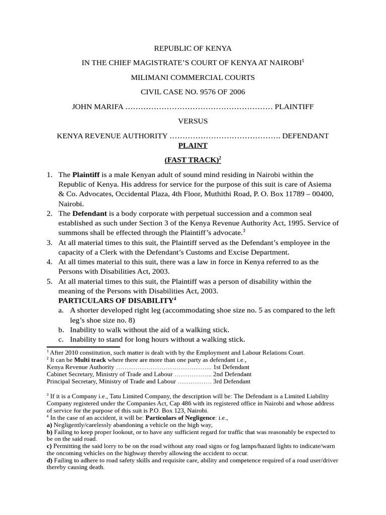 Sample Plaint | PDF | Affidavit | Lawsuit