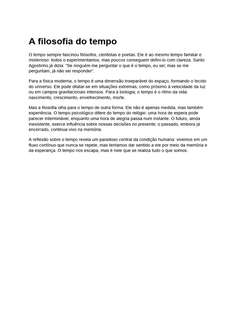 A Filosofia do Tempo e sua Experiência | PDF