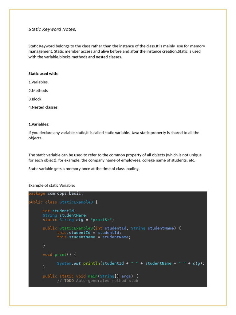 Understanding Static Keywords in Java | PDF