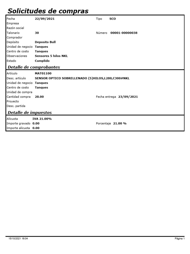 Solicitud de compra de sensores NKL | PDF